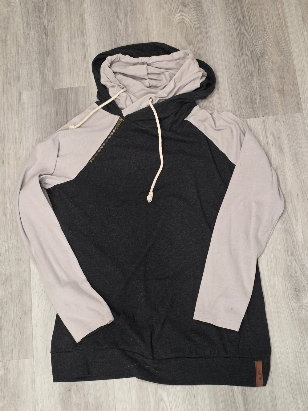AMPERSAND AVE Two-Tone Black and Light Gray Hooded Sweatshirt